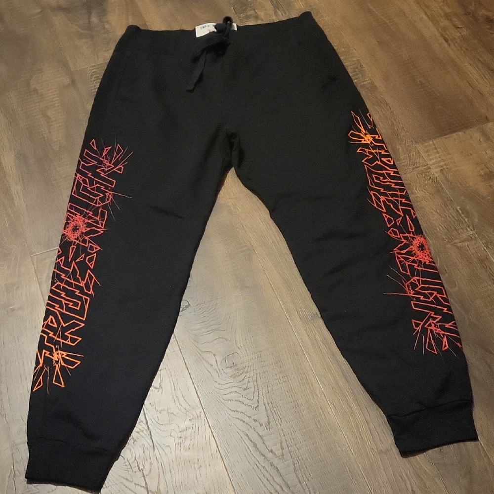 True Religion Black Joggers with Red Accents